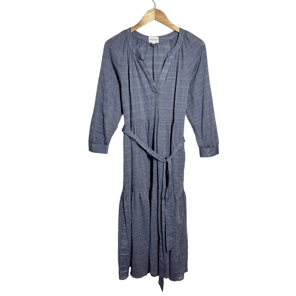 Felicite Cotton Puff Sleeve Maxi Dress Women XS Blue Cottagecore Peasant Boho